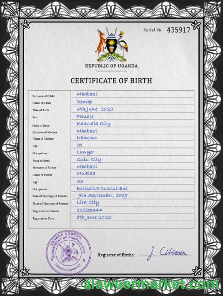 Uganda birth certificate PSD template